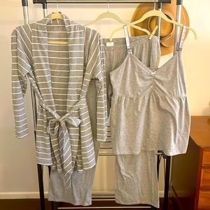 Maternity pajamas & robe - Bump in the night 3 piece pajama and robe set - grey